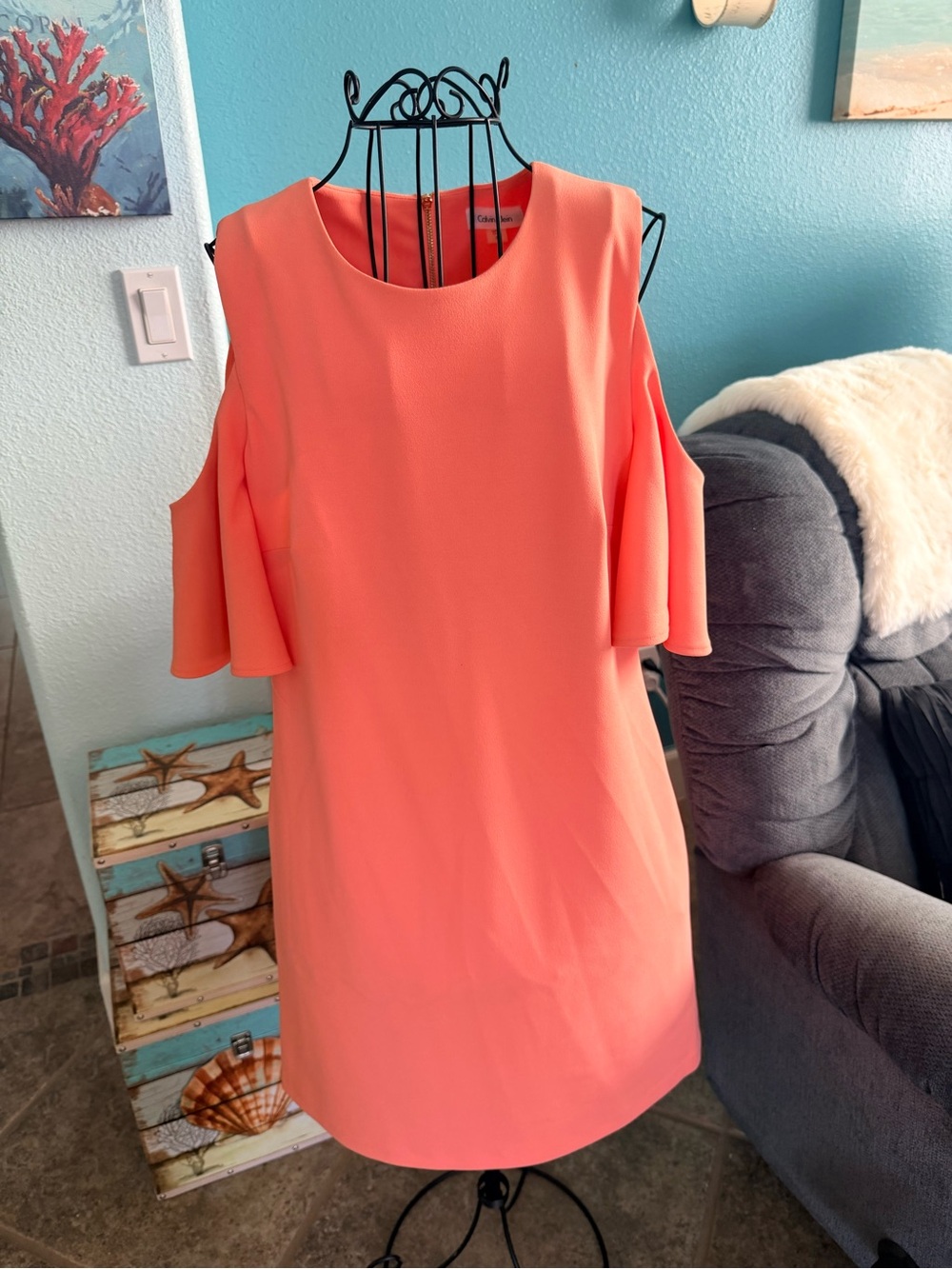Calvin Klein Coral Cold-Shoulder Mini Dress